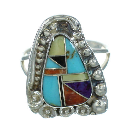 Multicolor And Silver Southwestern Flower Ring Size 5-1/4 YX83298